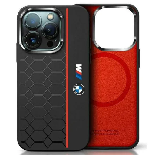  iPhone 16 Pro Max BMW Hardcase Szilikon Hexagon Piros Vonallal MagSafe (BMHMP16X23SHER) fekete Eredeti tok - 1