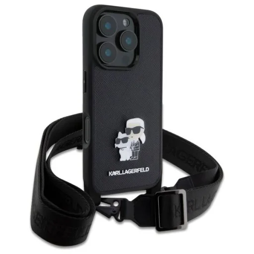  iPhone 16 Pro Fekete Eredeti Karl Lagerfeld Saffiano Karl&Choupette Metal Pin CBDY pánt fliptok - 3