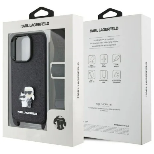  iPhone 16 Pro Fekete Eredeti Karl Lagerfeld Saffiano Karl&Choupette Metal Pin CBDY pánt fliptok - 6