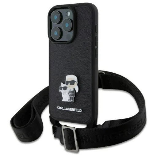  iPhone 16 Pro Fekete Eredeti Karl Lagerfeld Saffiano Karl&Choupette Metal Pin CBDY pánt fliptok - 1