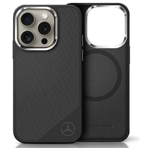 Eredeti tok IPHONE 16 PRO MAX Mercedes kemény tok szilikon tónusos logó fa mintázat MagSafe (MEHMP16X23SUGDK) fekete tok - 1
