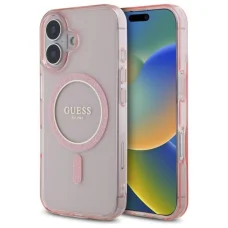  IPHONE 16 Rózsaszín Guess Hardcase IML Glitter Circle MagSafe Eredeti Tok