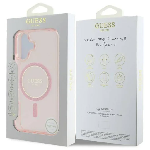  IPHONE 16 Rózsaszín Guess Hardcase IML Glitter Circle MagSafe Eredeti Tok - 8
