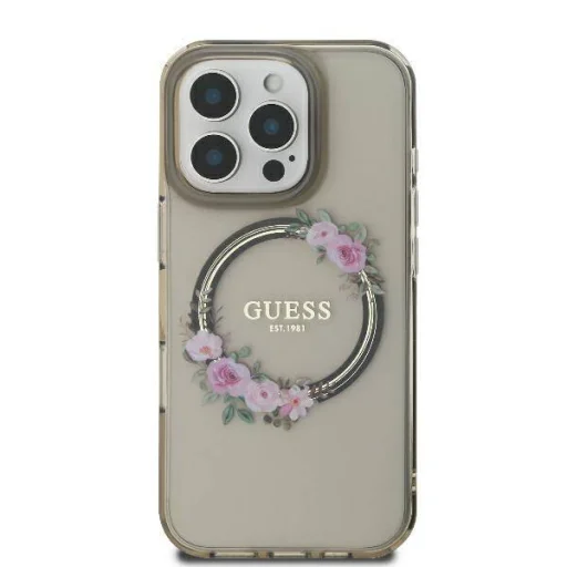  iPhone 16 Pro Max Fekete Guess Eredeti kemény tok IML Flowers Wreath MagSafe tok - 3