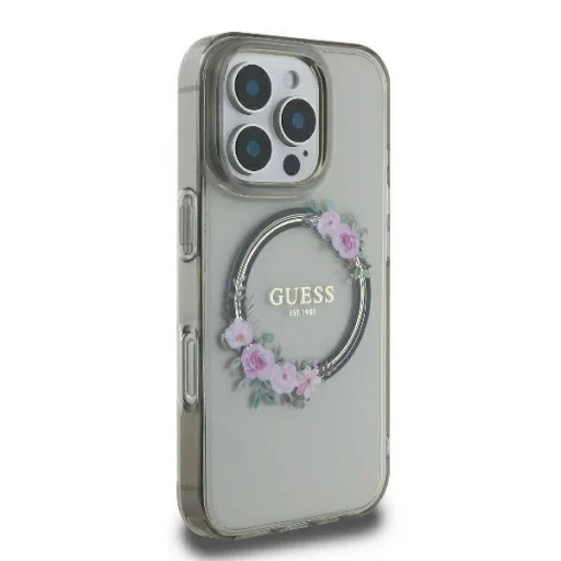  iPhone 16 Pro Max Fekete Guess Eredeti kemény tok IML Flowers Wreath MagSafe tok - 4