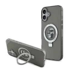  iPhone 16 Plus fekete Karl Lagerfeld Ringstand Karl és Choupette MagSafe tok