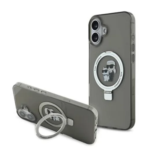  iPhone 16 fekete Karl Lagerfeld Gyűrűtartó Karl és Choupette MagSafe tok - 1