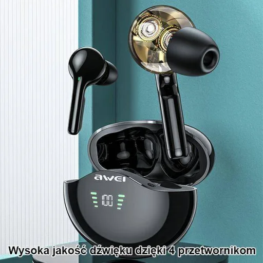 Bluetooth 5.3 TWS Fülhallgató + AWEI Dokkoló Állomás (T12P) fekete - 2