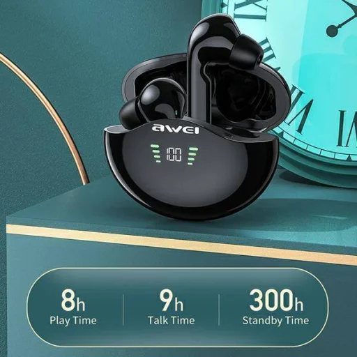 Bluetooth 5.3 TWS Fülhallgató + AWEI Dokkoló Állomás (T12P) fekete - 5