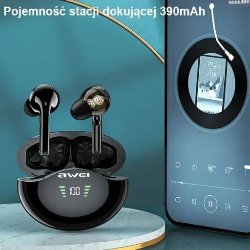 Bluetooth 5.3 TWS Fülhallgató + AWEI Dokkoló Állomás (T12P) fekete - 6