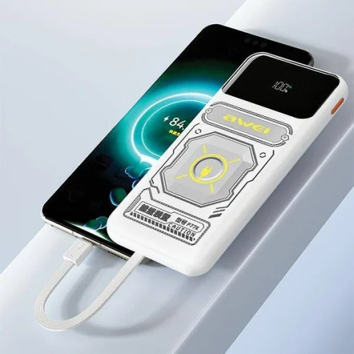 AWEI PowerBank beépített Lightning/USB-C kábellel P77K 10000mAh fekete/fekete 22.5W - 4