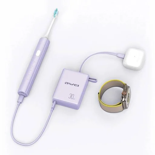 AWEI PowerBank beépített kábellel P87K 10000mAh fekete/fekete 30W - 3