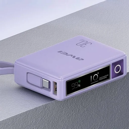 AWEI PowerBank beépített kábellel P87K 10000mAh fekete/fekete 30W - 5