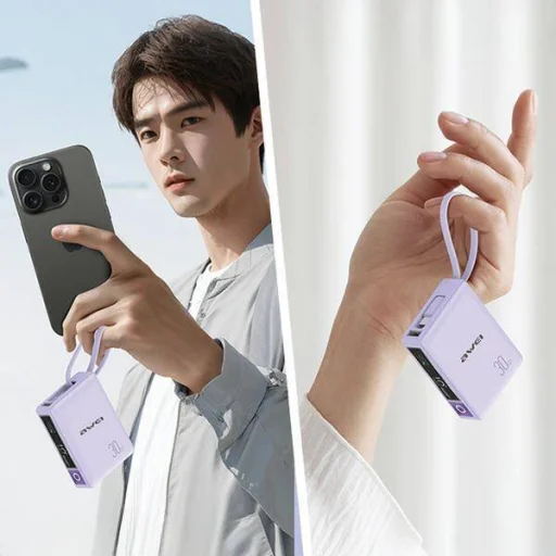 AWEI PowerBank beépített kábellel P87K 10000mAh fekete/fekete 30W - 6