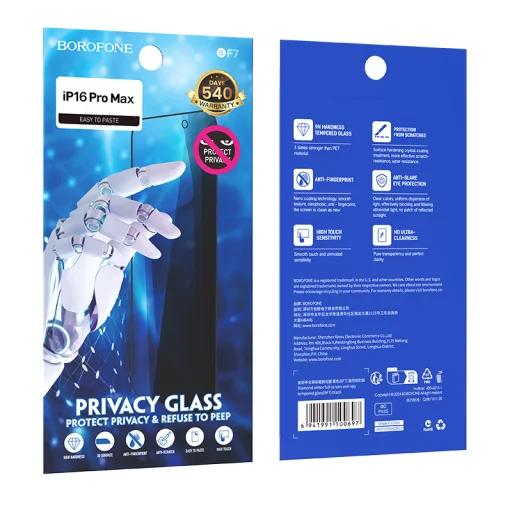 Borofone Edzett üveg BF7 Diamond Armor Teljes Képernyős Kémvédő iPhone 16 Pro Max - 10 darabos üvegfólia - 9