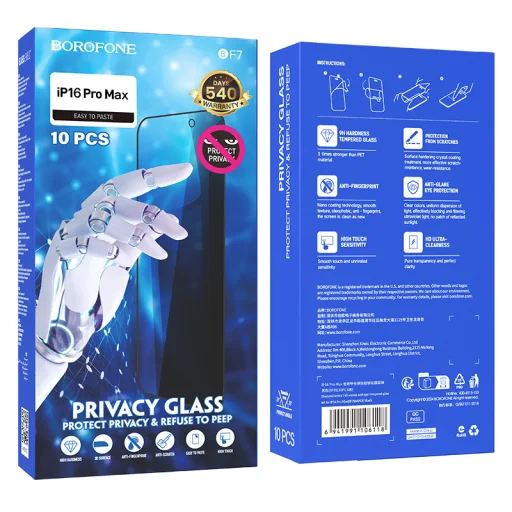 Borofone Edzett üveg BF7 Diamond Armor Teljes Képernyős Kémvédő iPhone 16 Pro Max - 10 darabos üvegfólia - 10