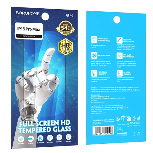 Borofone edzett üveg BF6 Diamond Armor teljes kijelzős HD iPhone 16 Pro Max - 10 darab üvegfólia - 9
