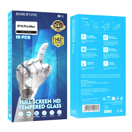 Borofone edzett üveg BF6 Diamond Armor teljes kijelzős HD iPhone 16 Pro Max - 10 darab üvegfólia - 10