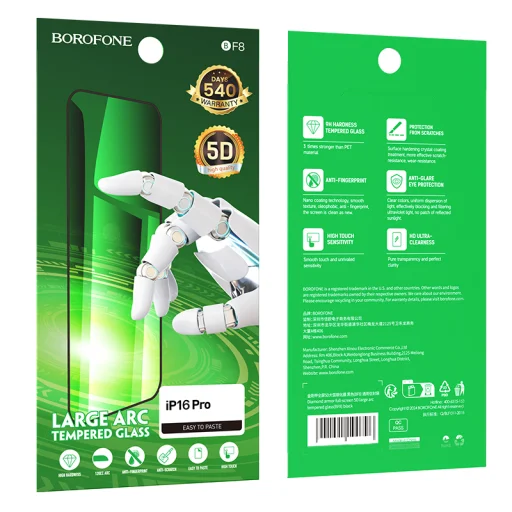 Borofone Edzett üveg BF8 Diamond Armor Teljes Képernyős 5D Nagy Ív iPhone 16 Pro - 10 darab üvegfólia - 9