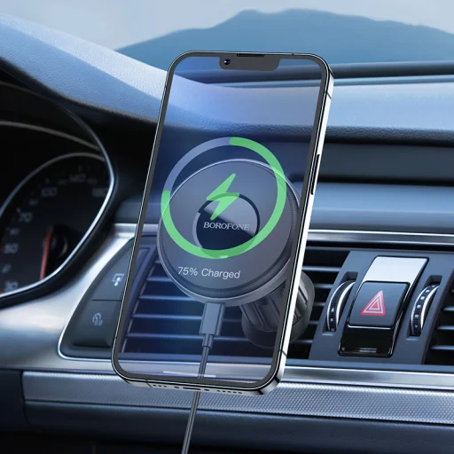 Borofone autós tartó BH202 Seaside mágneses vezetéknélküli töltéssel szellőzőrácsra rögzíthető Magsafe fekete - 8
