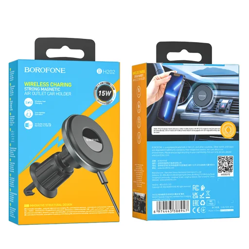 Borofone autós tartó BH202 Seaside mágneses vezetéknélküli töltéssel szellőzőrácsra rögzíthető Magsafe fekete - 9