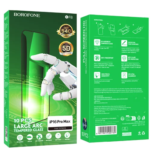 Borofone edzett üveg BF8 Diamond Armor teljes képernyős 5D nagy ív az iPhone 16 Pro Max-hoz - 10 darab, üvegfólia - 10