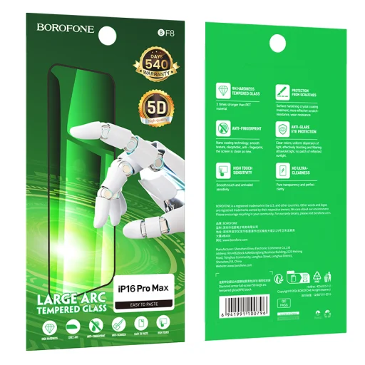 Borofone edzett üveg BF8 Diamond Armor teljes képernyős 5D nagy ív az iPhone 16 Pro Max-hoz - 10 darab, üvegfólia - 9