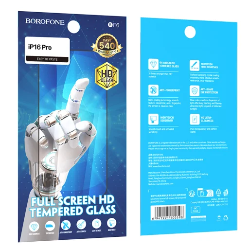 Borofone Edzett üveg BF6 Diamond Armor Teljes Képernyős HD iPhone 16 Pro - 10 darab üvegfólia - 9