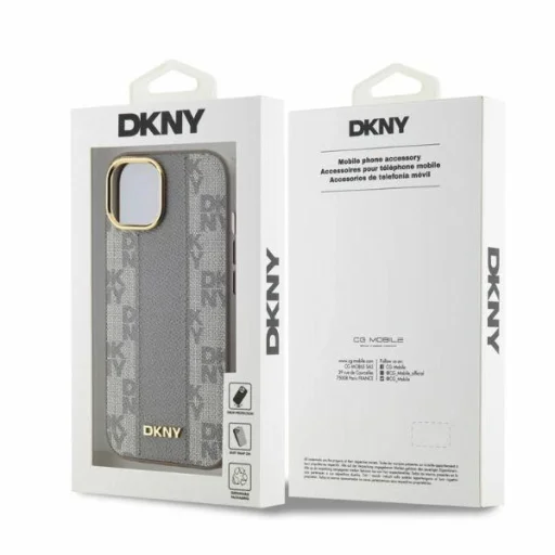  iPhone 14 Bézs DKNY Bőr Kockás Mono Minta MagSafe tok - 5