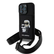 iPhone 16 Pro Max Čierne puzdro Karl Lagerfeld Saffiano Crossbody s popruhom Karl a Choupette