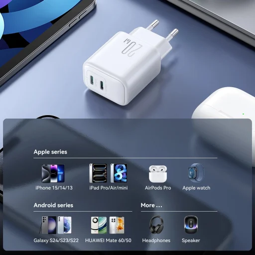 Joyroom JR-TCF12 hálózati töltő 2x USB-C 20W PD / QC 3.0 - fehér - 13