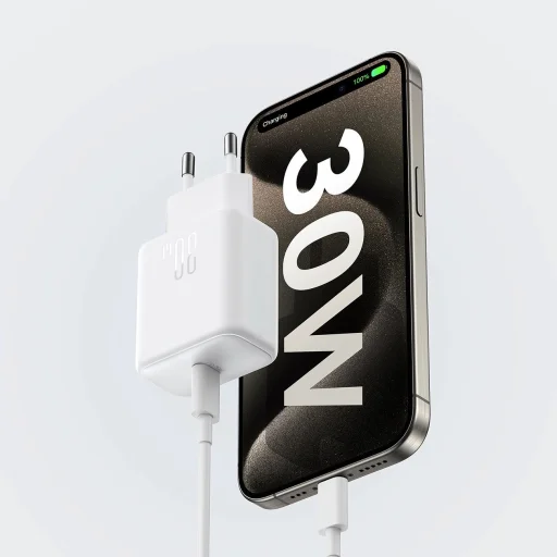 Joyroom JR-TCF24 USB-C PD 30W QC SFC hálózati töltő - fehér + 1m USB-C kábel - 10