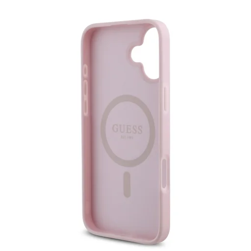  iPhone 16 Pink Guess PU Grained 4G Small Metal Logo MagSafe tok - 5