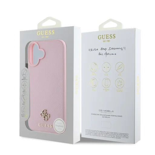  iPhone 16 Pink Guess PU Grained 4G Small Metal Logo MagSafe tok - 6