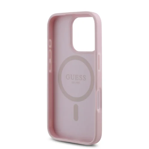  iPhone 16 Pro Rózsaszín Guess PU Grained 4G Small Metal Logo MagSafe tok - 5