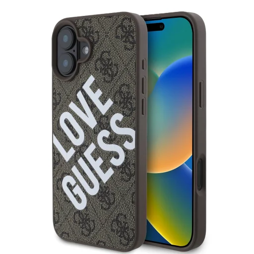  iPhone 16 Barna Guess PU bőr 4G Big Love Logo MagSafe tok - 1