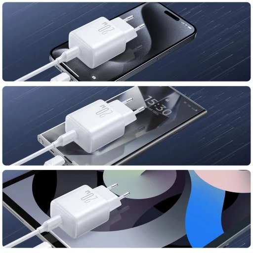 Joyroom JR-TCF20 USB-C PD 20W hálózati töltő - fehér + USB-C / Lightning kábel 1m - 12