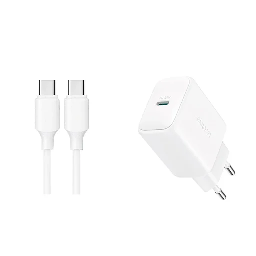 Joyroom JR-TCF20 USB-C PD 20W hálózati töltő - fehér + USB-C / USB-C kábel 1m - 1