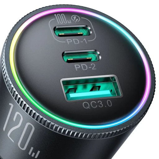 Joyroom JR-CCN07 autós töltő 120W 2xUSB-C USB-A + USB-C kábel 100W - sötétszürke - 4