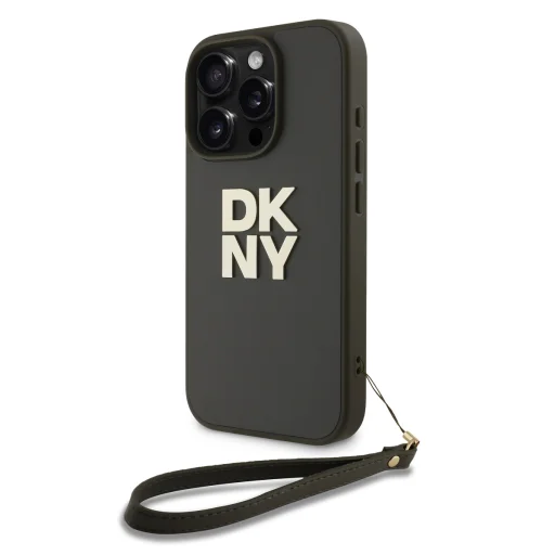  iPhone 16 Pro zöld DKNY PU bőr Stack Logo csuklópántos tok - 2