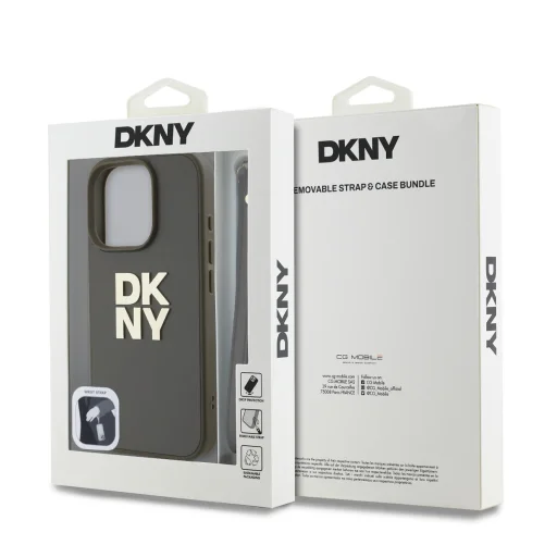  iPhone 16 Pro zöld DKNY PU bőr Stack Logo csuklópántos tok - 5