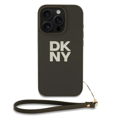  iPhone 16 Pro zöld DKNY PU bőr Stack Logo csuklópántos tok - 1
