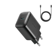 Joyroom JR-TCF23 hálózati töltő USB-C 25W SFC / PPS / PD - fekete + USB-C / USB-C kábel 1m