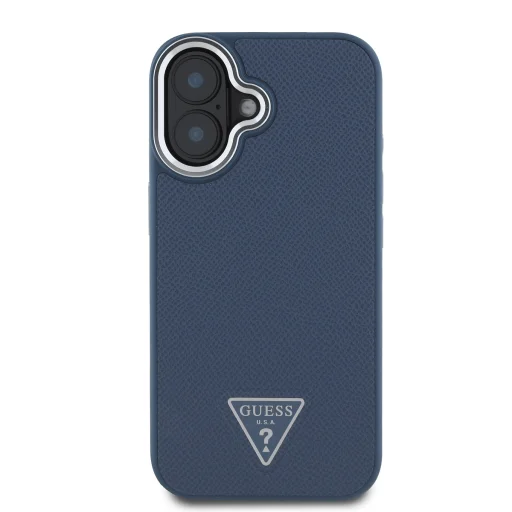  iPhone 16 Kék Guess PU Grained Háromszög Logós Tok - 2