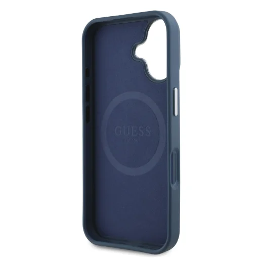  iPhone 16 Kék Guess PU Grained Háromszög Logós Tok - 5