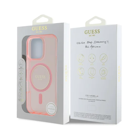  iPhone 16 Pro Max Pink Guess IML Glitter Ring MagSafe tok - 6