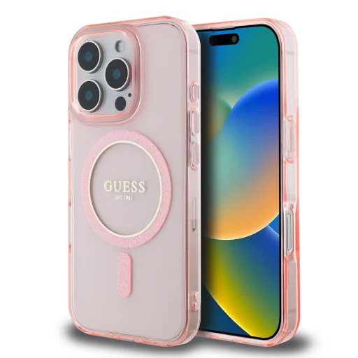  iPhone 16 Pro Max Pink Guess IML Glitter Ring MagSafe tok - 1