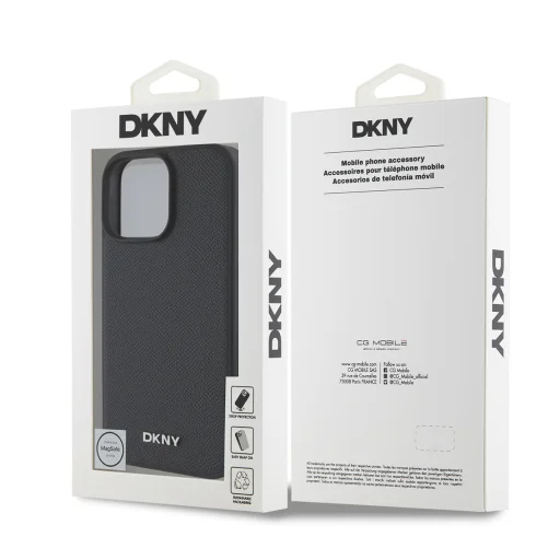  iPhone 16 Pro Max fekete DKNY PU bőrtok ezüst fém logó Magsafe tok - 6