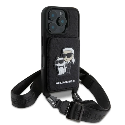  iPhone 16 Pro Karl Lagerfeld Saffiano Crossbody Strap Karl and Choupette tok - 3