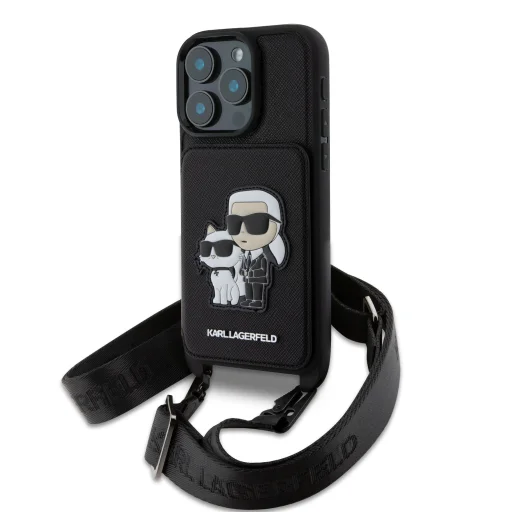  iPhone 16 Pro Karl Lagerfeld Saffiano Crossbody Strap Karl and Choupette tok - 1